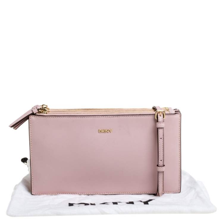 Pre Owned DKNY Powder Pink Leather Triple Zip Bryant Park Crossbody Bag