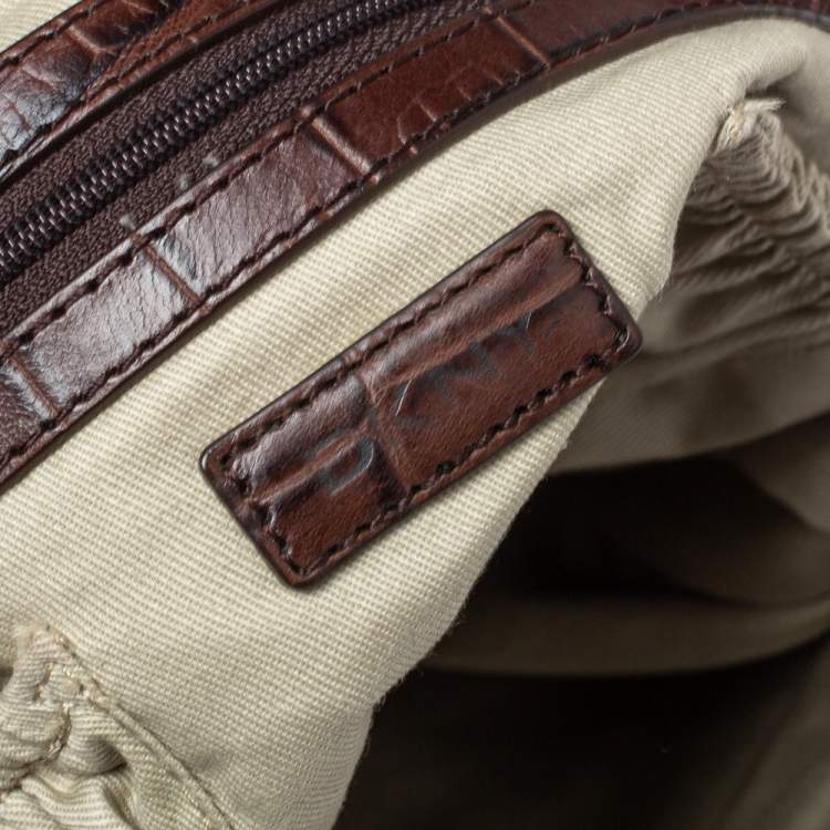 Pre Owned Dkny Brown Signature Canvas and Leather Hobo 