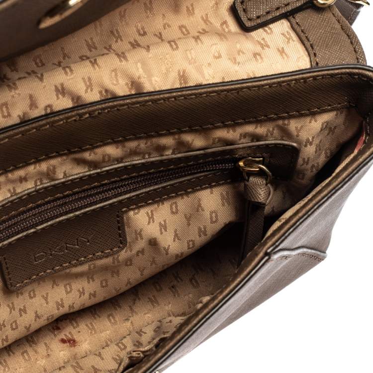 Pre Owned DKNY Brown Leather Bryant Park Envelope Crossbody Bag