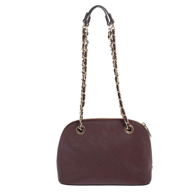 مملوكة مسبقًا Dkny Burgundy Leather Dome Chain Shoulder Bag