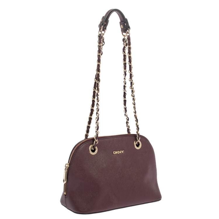 مملوكة مسبقًا Dkny Burgundy Leather Dome Chain Shoulder Bag