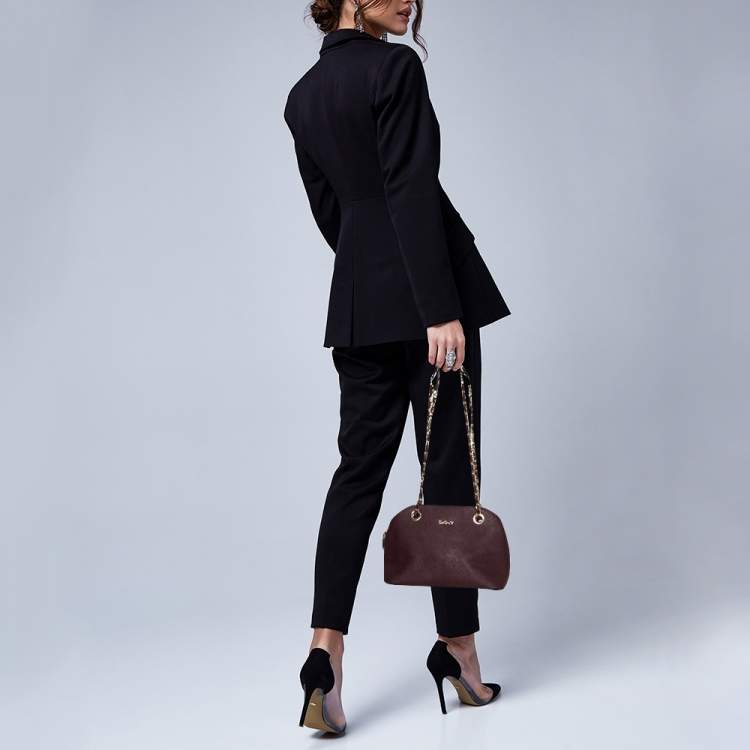 مملوكة مسبقًا Dkny Burgundy Leather Dome Chain Shoulder Bag