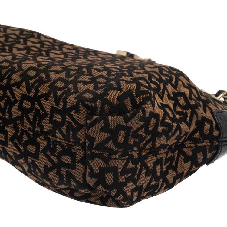 Pre Owned DKNY Black/Brown Signature Canvas and Leather Chain Shoulder Bag