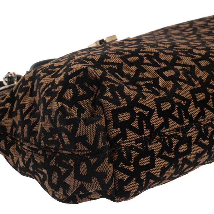Pre Owned DKNY Black/Brown Signature Canvas and Leather Chain Shoulder Bag
