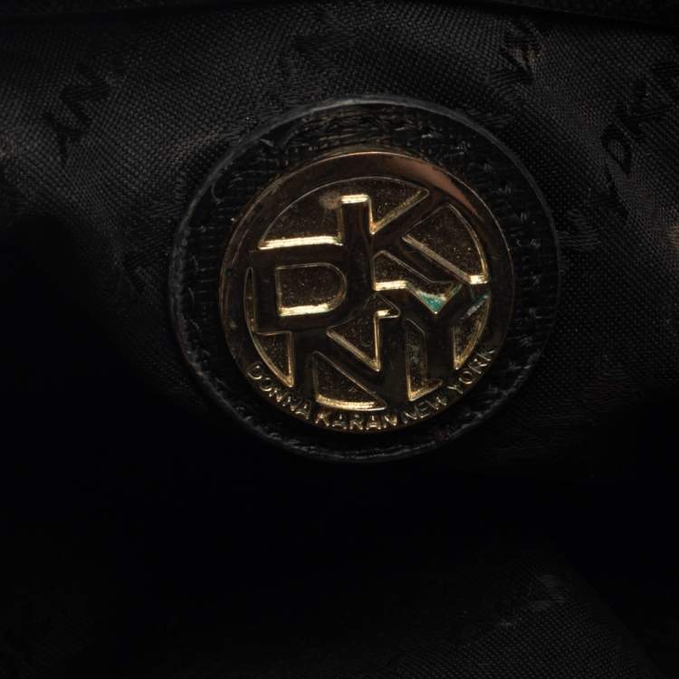 Pre Owned DKNY Black/Brown Signature Canvas and Leather Chain Shoulder Bag