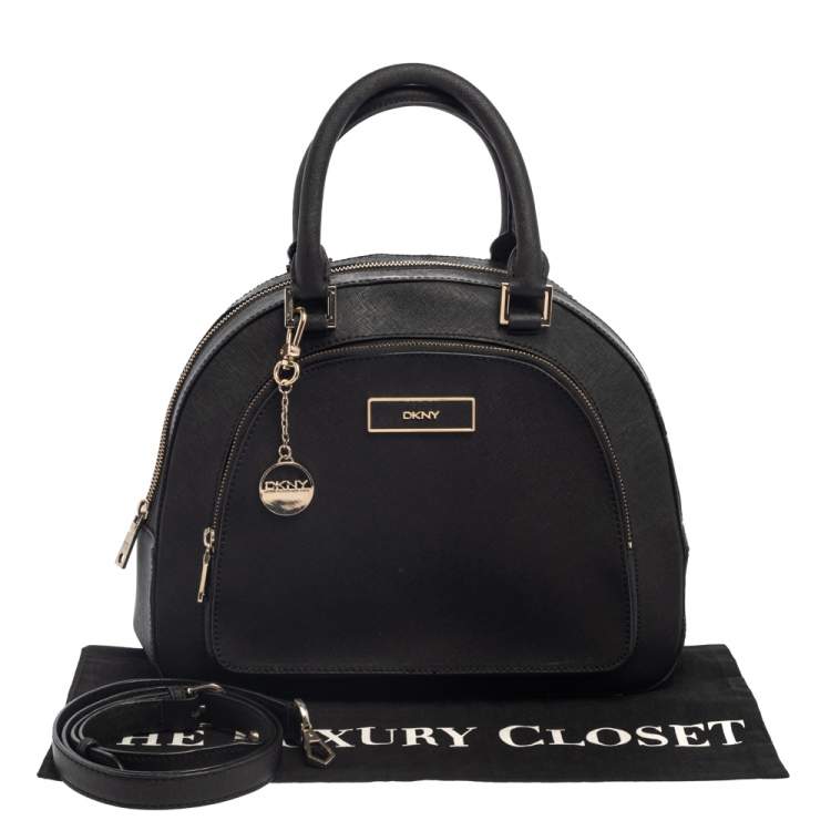 Pre Owned DKNY Black Leather Front Pocket Dome Satchel