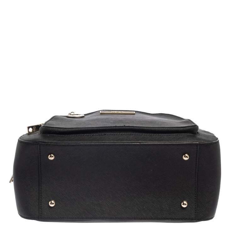 Pre Owned DKNY Black Leather Front Pocket Dome Satchel