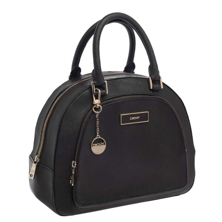 Pre Owned DKNY Black Leather Front Pocket Dome Satchel