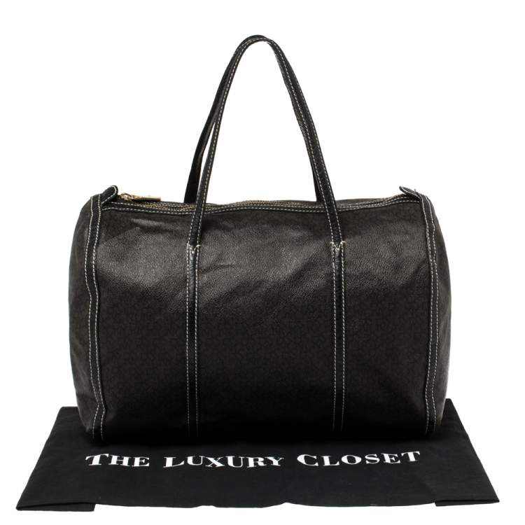 Pre Owned DKNY Black/Dark Brown Signature Coated Canvas and Leather Duffle Bag