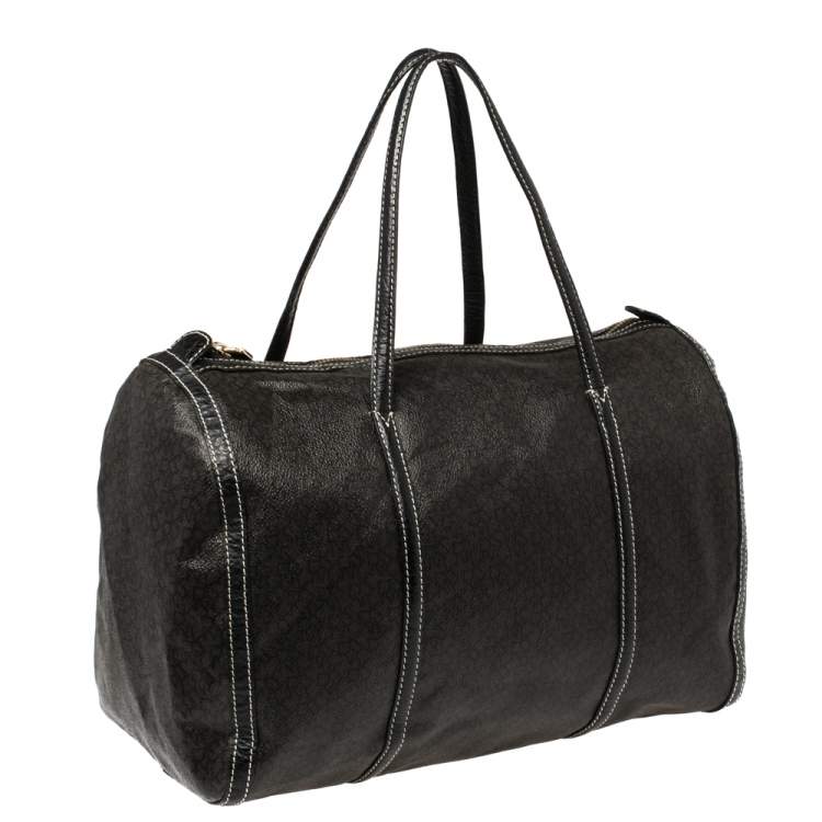 Pre Owned DKNY Black/Dark Brown Signature Coated Canvas and Leather Duffle Bag