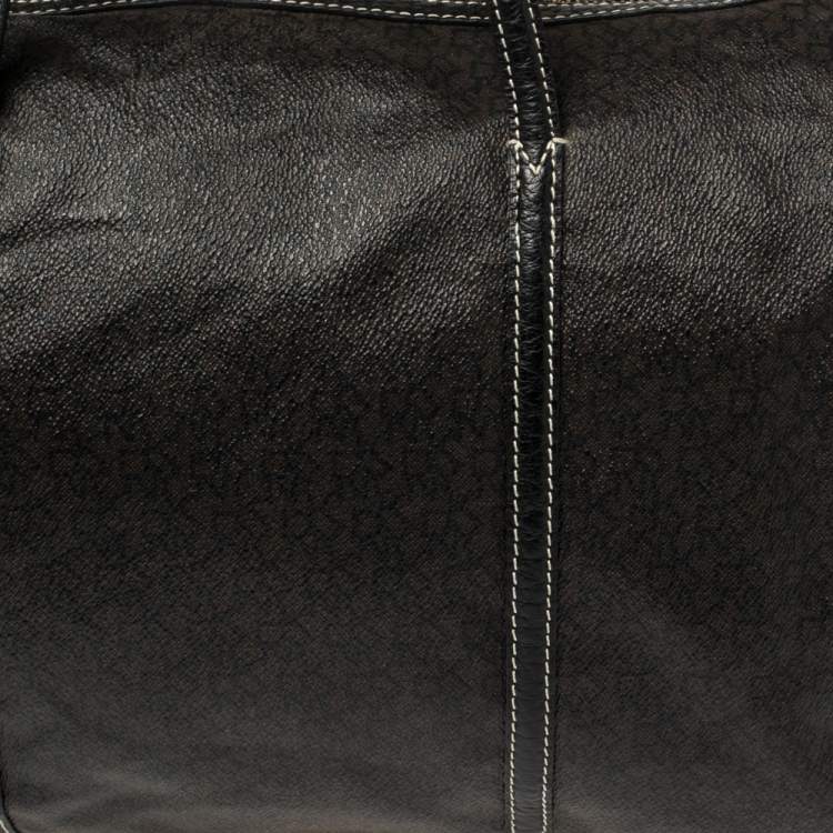 Pre Owned DKNY Black/Dark Brown Signature Coated Canvas and Leather Duffle Bag