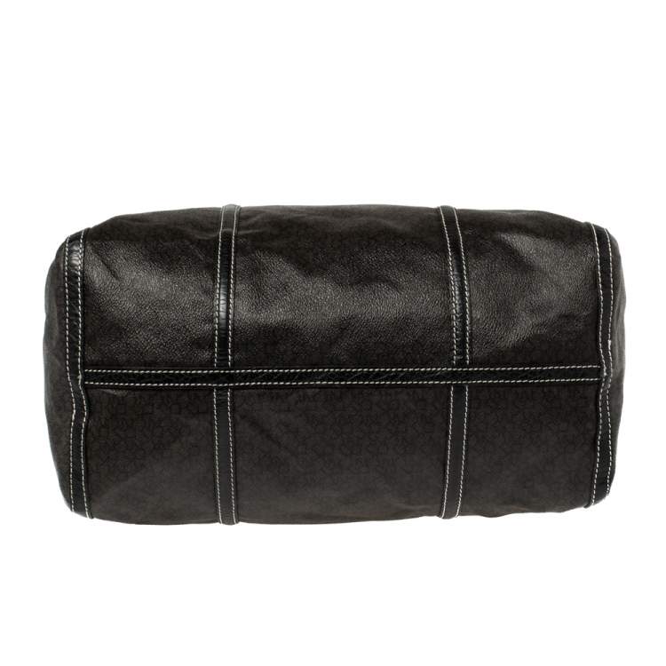 Pre Owned DKNY Black/Dark Brown Signature Coated Canvas and Leather Duffle Bag