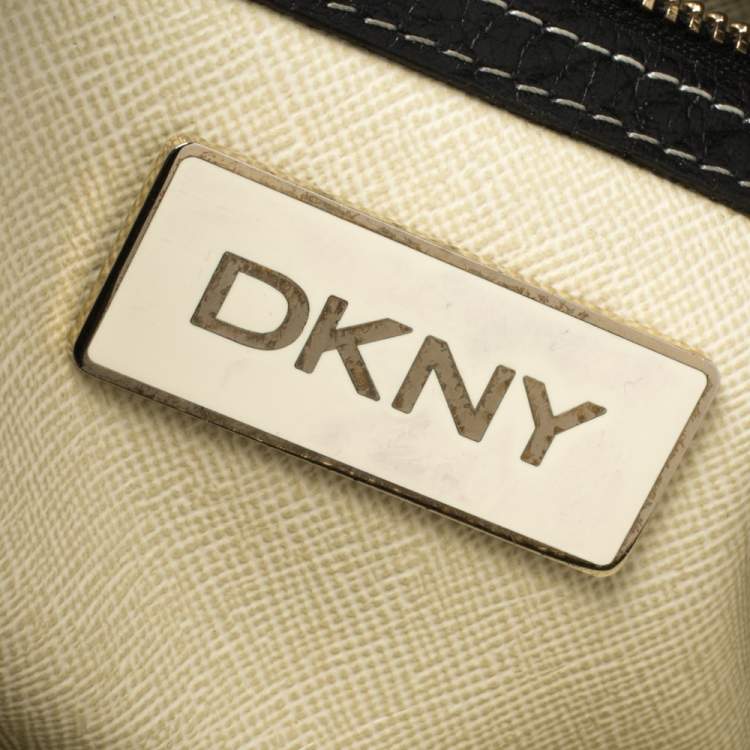 Pre Owned DKNY Black/Dark Brown Signature Coated Canvas and Leather Duffle Bag