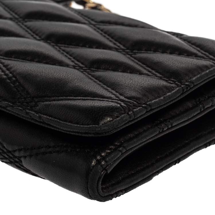 Pre Owned DKNY Black Quilted Leather Flap Wallet On Chain