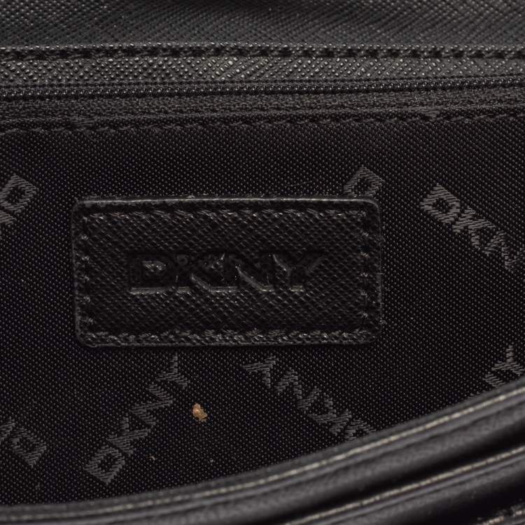 Pre Owned DKNY Black Quilted Leather Flap Wallet On Chain