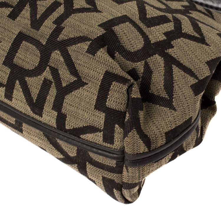 Pre Owned Dkny Dark Brown Signature Canvas and Leather Ring Handle Hobo