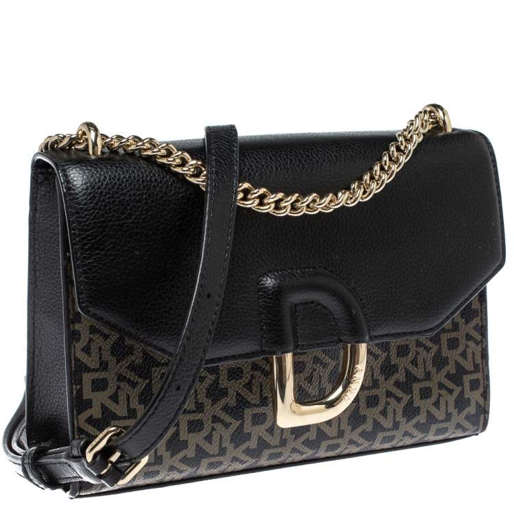 مملوكة مسبقًا DKNY Black Signature PVC and Leather Von Flap Shoulder Bag