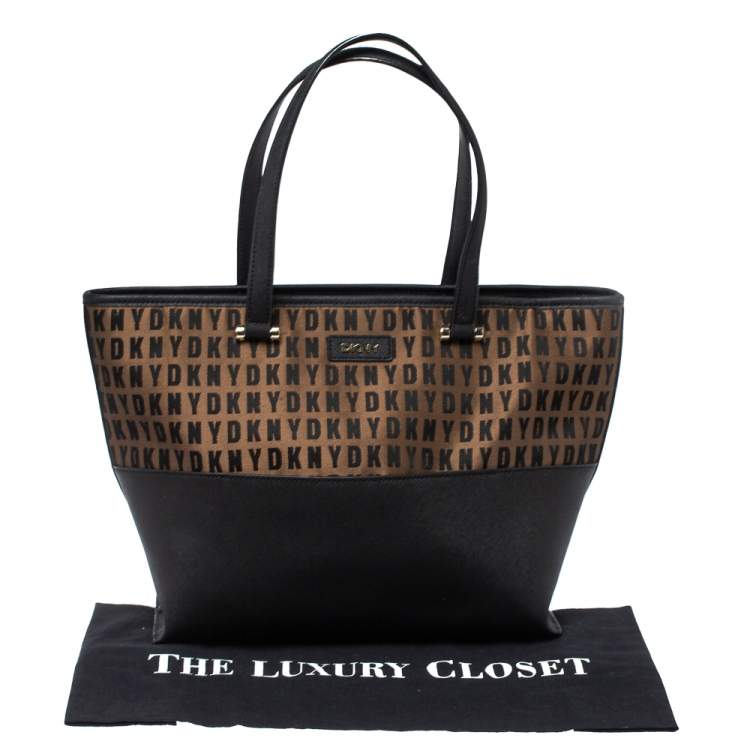 Pre Owned DKNY Black/Brown Leather And Signature Canvas Donna Karan Tote