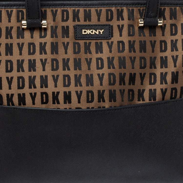 Pre Owned DKNY Black/Brown Leather And Signature Canvas Donna Karan Tote