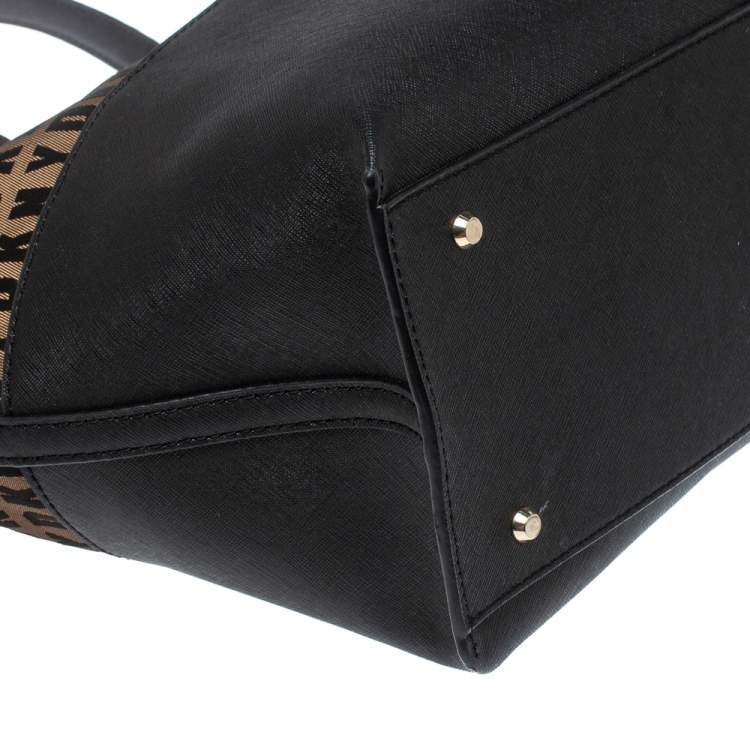 Pre Owned DKNY Black/Brown Leather And Signature Canvas Donna Karan Tote
