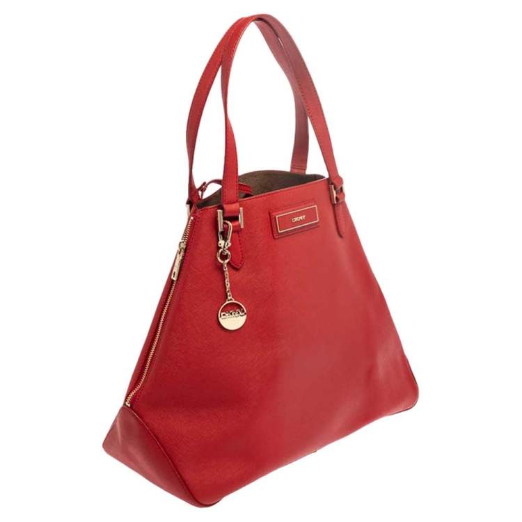 Pre Owned DKNY Red Leather Zip Side Shopper Tote