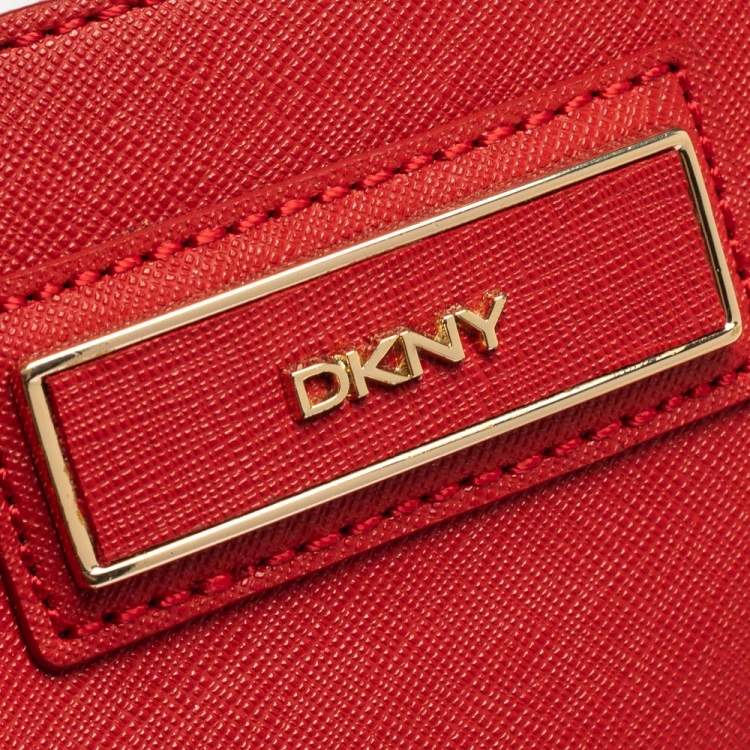 Pre Owned DKNY Red Leather Zip Side Shopper Tote