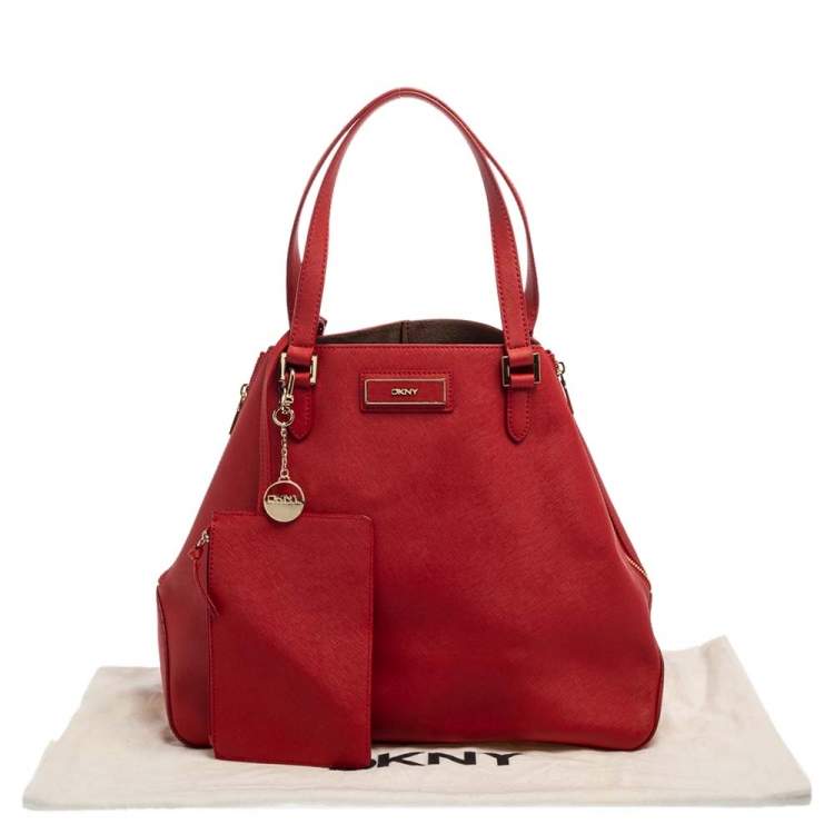 Pre Owned DKNY Red Leather Zip Side Shopper Tote