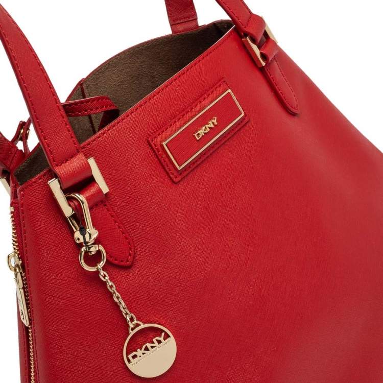 Pre Owned DKNY Red Leather Zip Side Shopper Tote