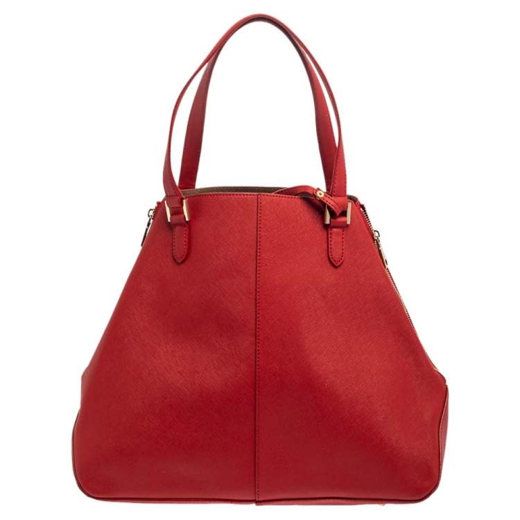Pre Owned DKNY Red Leather Zip Side Shopper Tote