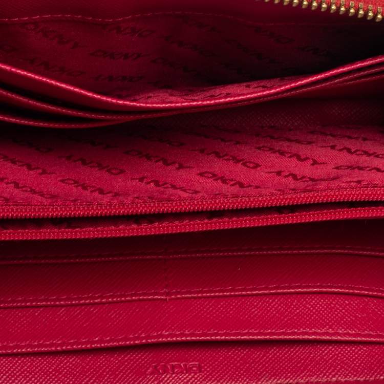 Pre Owned DKNY Red Leather Zip Around Wallet