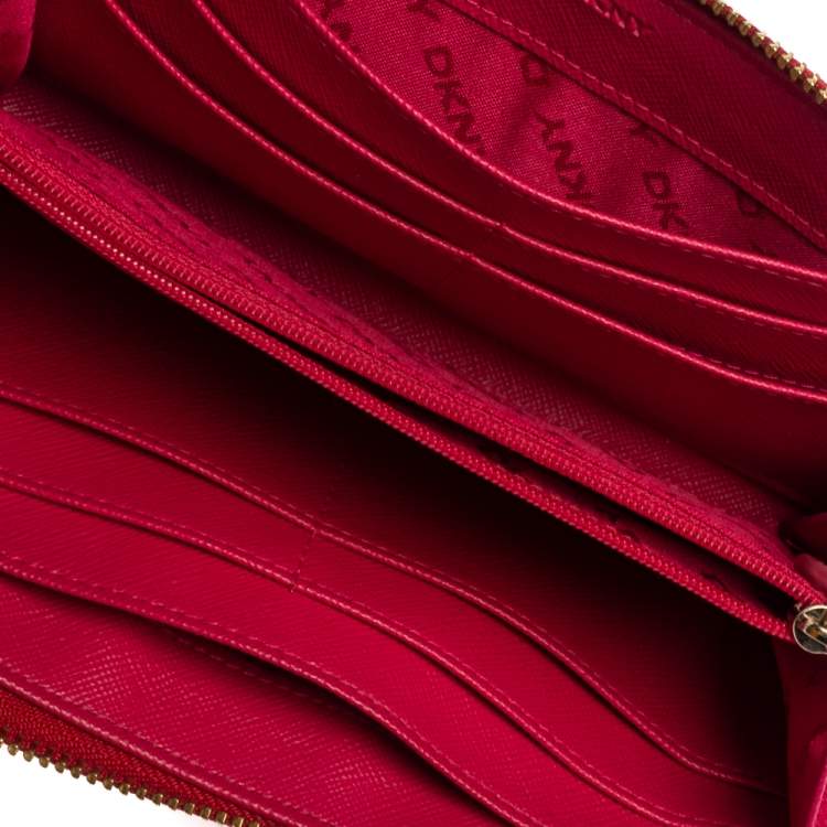Pre Owned DKNY Red Leather Zip Around Wallet