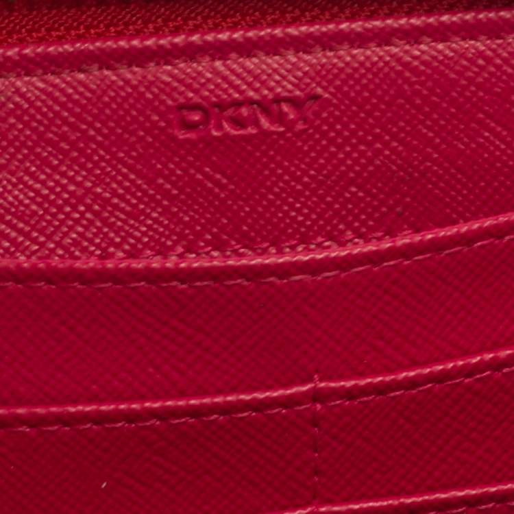 Pre Owned DKNY Red Leather Zip Around Wallet
