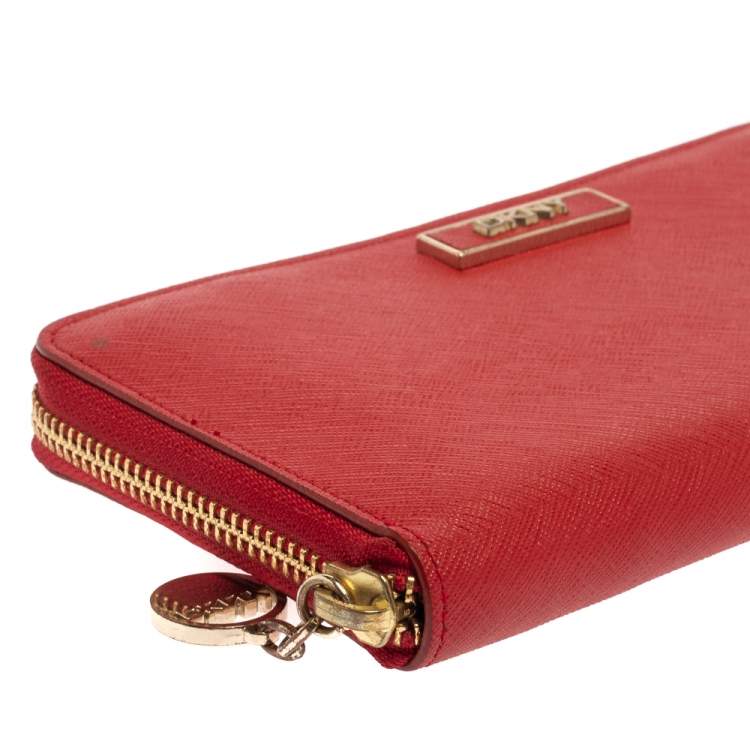 Pre Owned DKNY Red Leather Zip Around Wallet