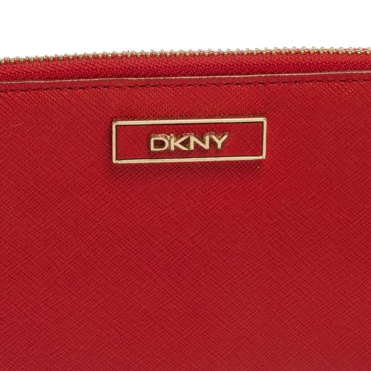 Pre Owned DKNY Red Leather Zip Around Wallet