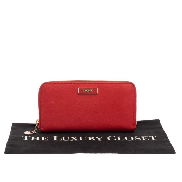 Pre Owned DKNY Red Leather Zip Around Wallet