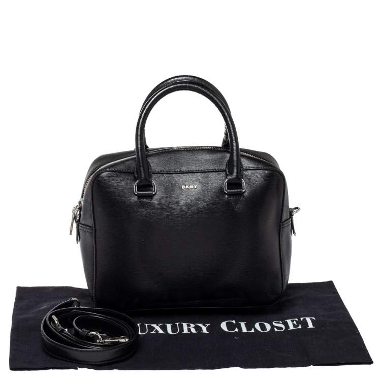 Pre Owned DKNY Black Leather Zip Satchel