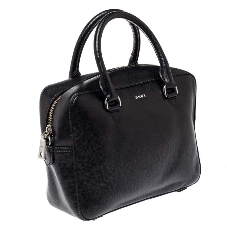 Pre Owned DKNY Black Leather Zip Satchel