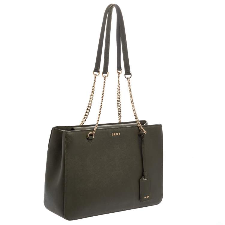 Pre Owned Dkny Green Leather Chain Tote