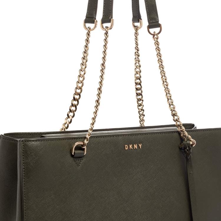 Pre Owned Dkny Green Leather Chain Tote
