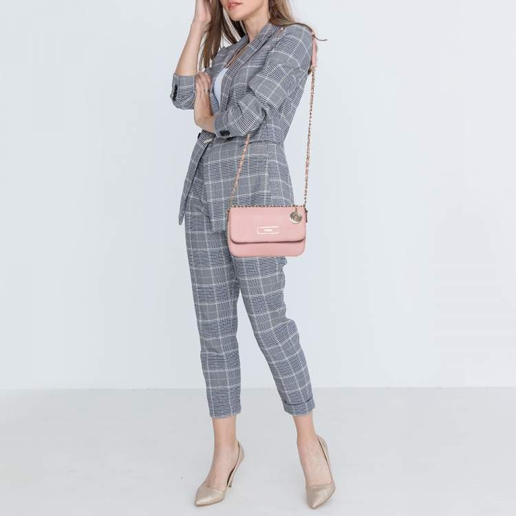 Pre Owned DKNY Pink Leather Bryant Park Flap Crossbody Bag