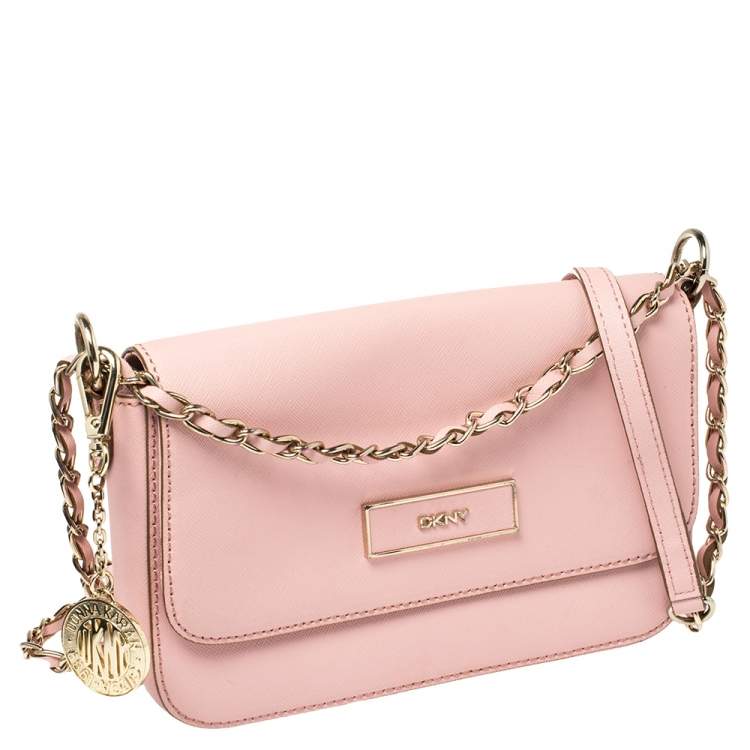 Pre Owned DKNY Pink Leather Bryant Park Flap Crossbody Bag