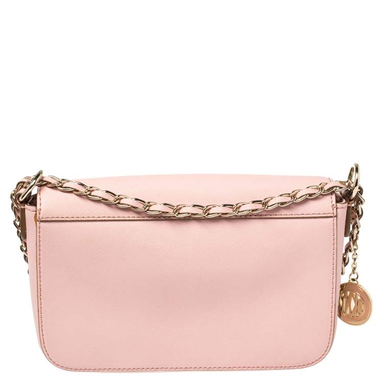 Pre Owned DKNY Pink Leather Bryant Park Flap Crossbody Bag