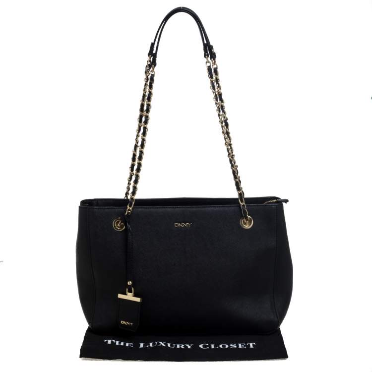 Pre Owned Dkny Black Leather Chain Tote