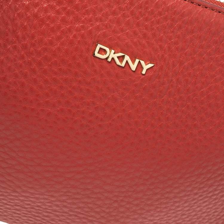 Pre Owned Dkny Red Leather Zipped Crossbody Bag