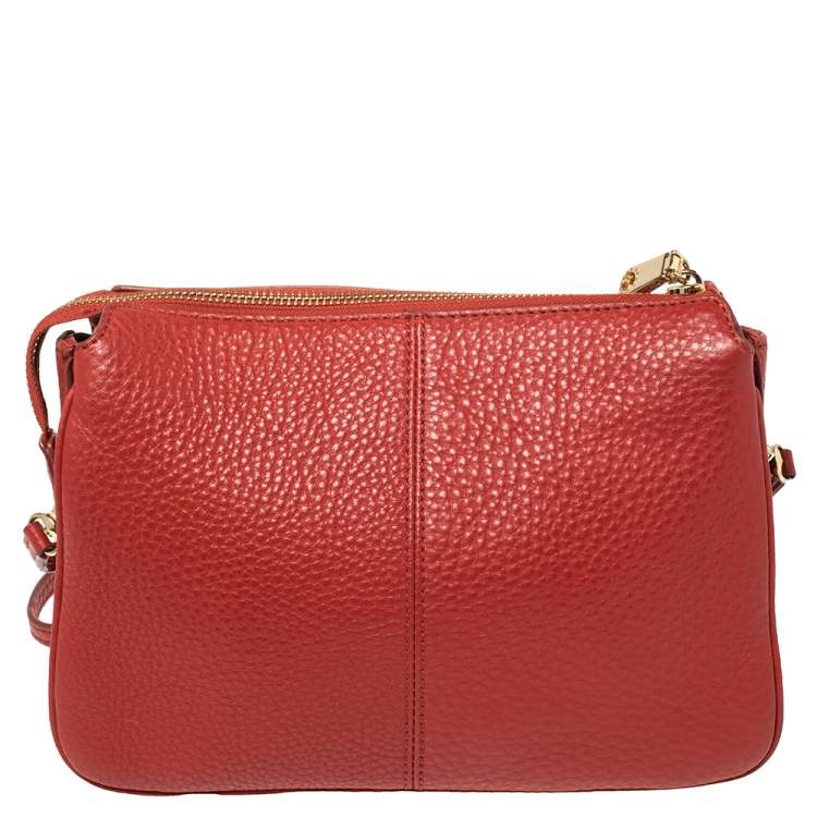 Pre Owned Dkny Red Leather Zipped Crossbody Bag