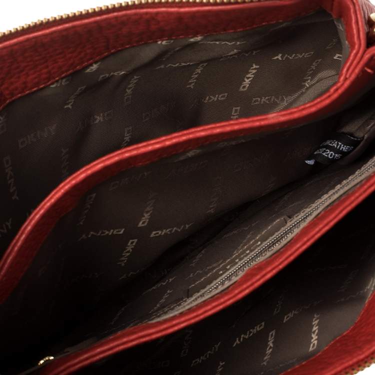 Pre Owned Dkny Red Leather Zipped Crossbody Bag