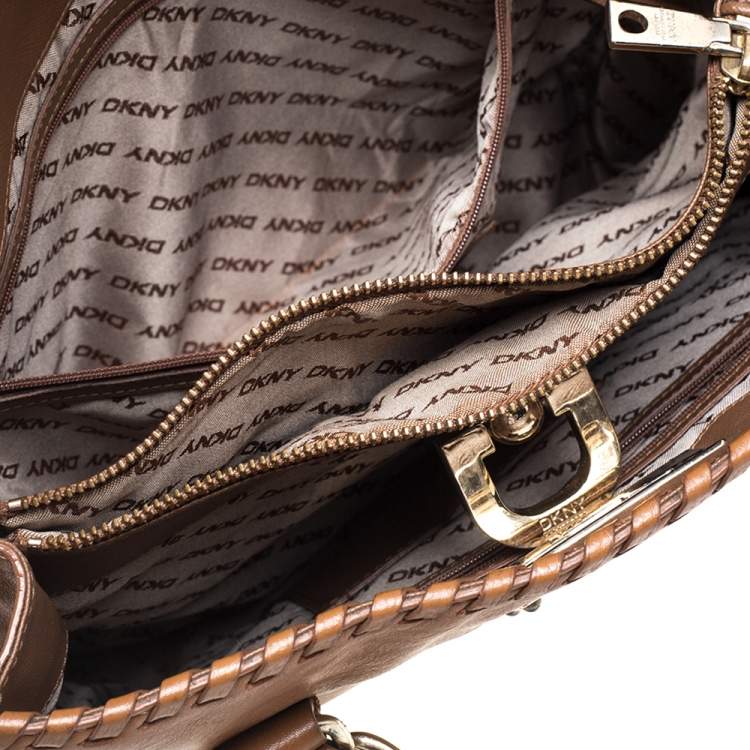 مملوكة مسبقًا Dkny Tan Leather Beekman French Whipstitch Trim Tote