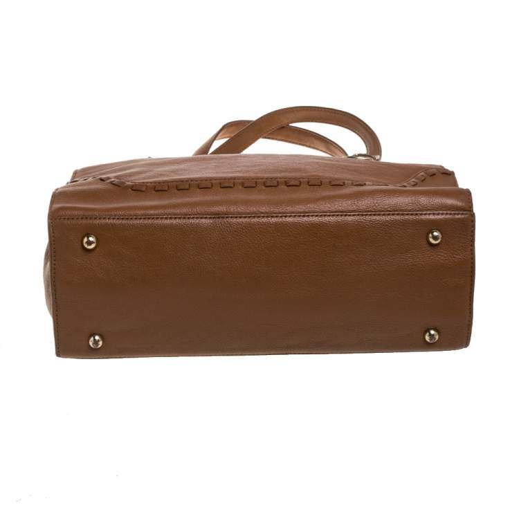 مملوكة مسبقًا Dkny Tan Leather Beekman French Whipstitch Trim Tote