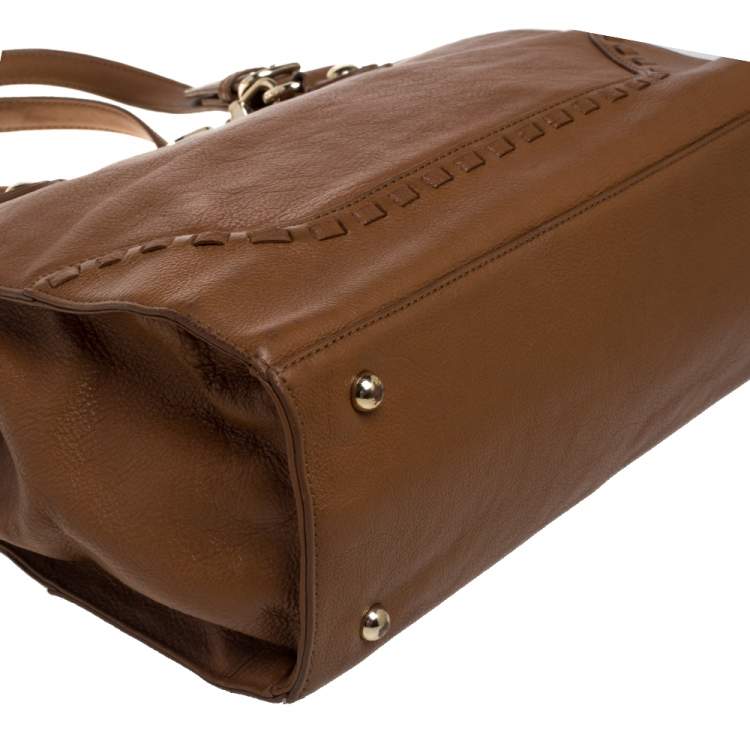 مملوكة مسبقًا Dkny Tan Leather Beekman French Whipstitch Trim Tote