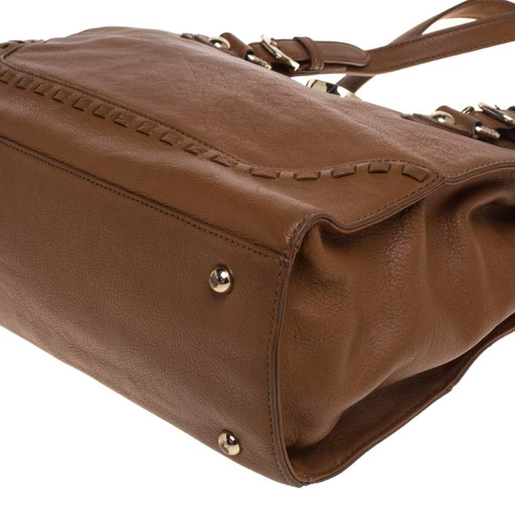 مملوكة مسبقًا Dkny Tan Leather Beekman French Whipstitch Trim Tote